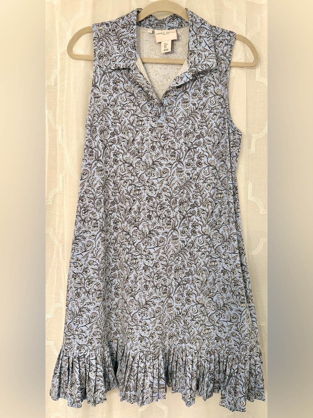 Laura Ashley Blue Cottagecore Ruffle Hem Dress Size Large